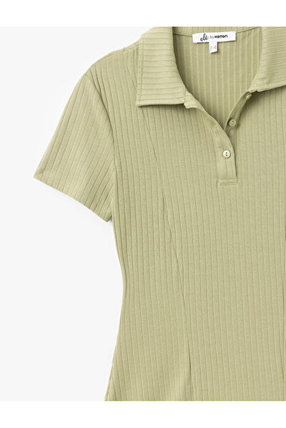 Koton Polo Neck A-Line Mini Dress with Button Detail