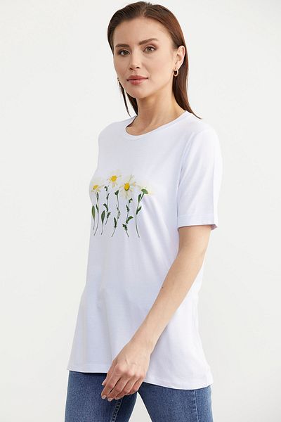 Sementa Λευκό Basic T-Shirt - Daisy Printed