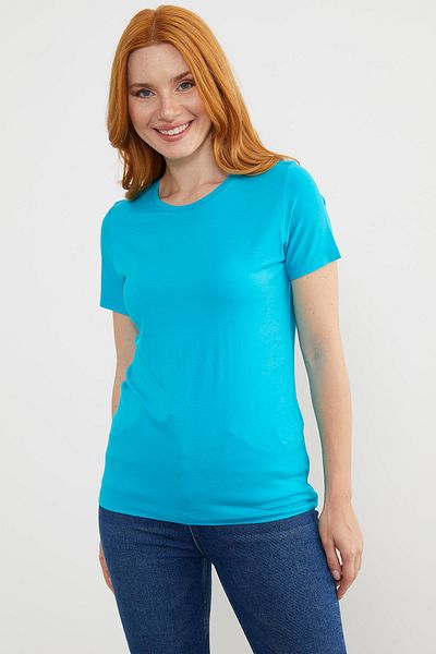 Sementa Tricou de bază cu mânecă scurtă cu decolteu - Turcoaz