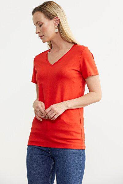 Sementa Coral V-Neck Flowing Basic T-Shirt