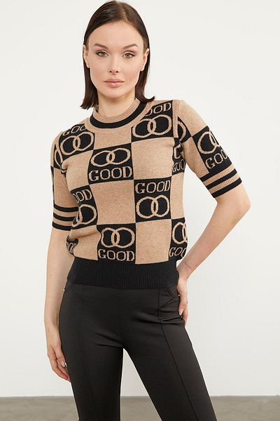 Sementa Patterned Short Sleeve Double Color Knitwear Sweater - Black