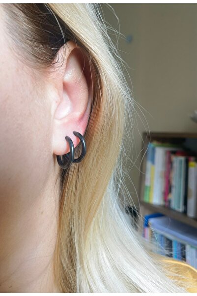 Bylin Stainless Steel Black Hoop Earrings - 1 Pair - Ring Diameter 14 Mm