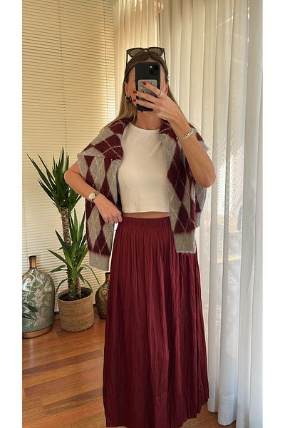 Flow Satin Crinkle Burgundy Skirt