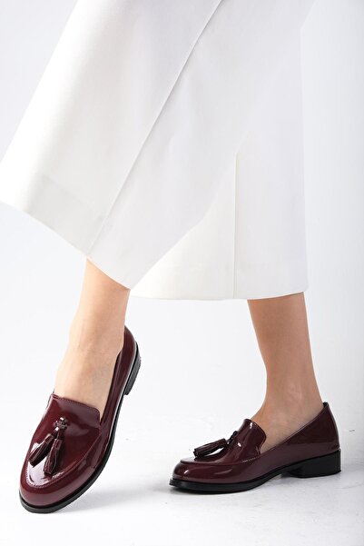 Mio Gusto Iris Bordo Renk Rugan Kadın Oxford Günlük Düz Ayakkabı
