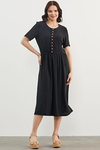 Sementa Φαρδύ Μέγεθος Κρεπ Φόρεμα Μαύρο