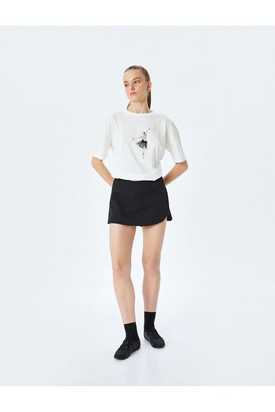 Koton Tulle Detailed Printed Crew Neck Short Sleeve T-Shirt