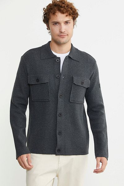 Sementa Anthracite Polo Collar Wool Knitwear Cardigan - Με κουμπί