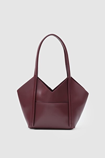 Shule Bags Geza Asimetrik Omuz Çantası Bordo