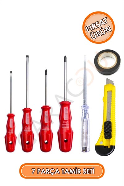 garaccu 7 Parça Tamir Seti  4'lü Tornavida Kontrol Kalemi Maket Bıçağı Elektr...