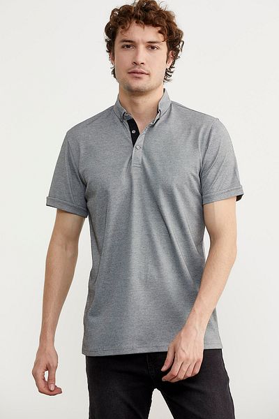Sementa Μπλουζάκι με λαιμόκοψη Polo Slim Fit με κουμπιά - Γκρι