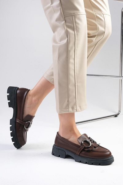 Mio Gusto Suzi Brown Damen-Loafer-Schuhe mit dicker Sohle