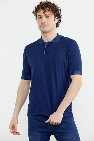 Sementa Πλεκτό μπλουζάκι Polo Neck κοντομάνικο - Navy Blue
