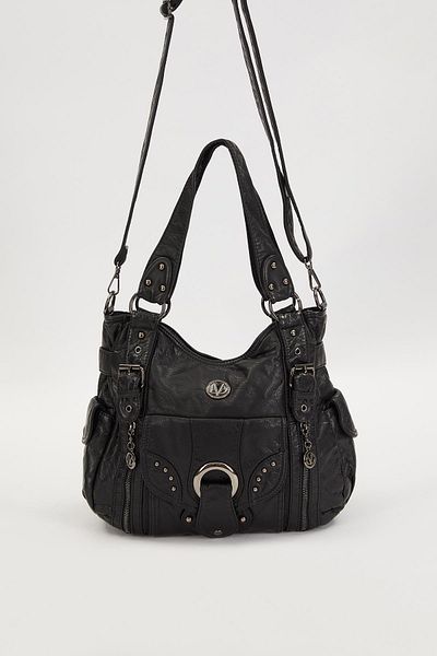 Levidor Black Eyelet Detailed Shoulder Bag