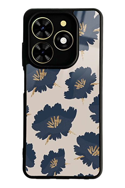 Spoyi Tecno Spark Go 2024 Blue Flowers Tasarımlı Glossy Telefon Kılıfı