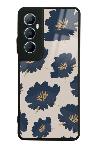 Spoyi Oppo Realme C65 Blue Flowers Tasarımlı Glossy Telefon Kılıfı