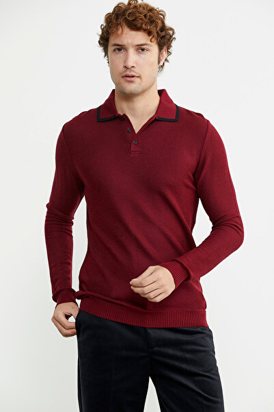Sementa Πλεκτό πουλόβερ με κουμπιά μπορντό Polo γιακά