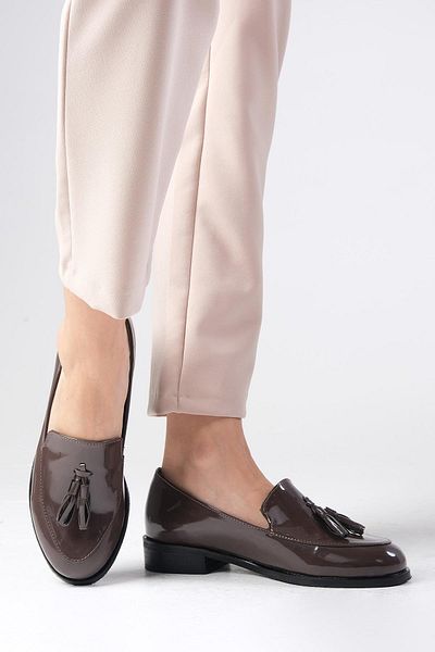 Mio Gusto Iris Brown OxforD Patent Leather - Women's Casual Flat Shoes
