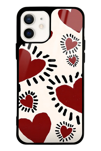Spoyi iPhone 12 Brush Heart Design Glossy Phone Case