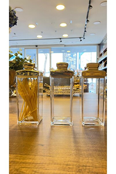 ZETT AKRİLİK GOLD 3 ADET BAHARATLIK 1000 ML ŞEFFAF DRAJELİK KAPAKLI SAKLAMA KABI