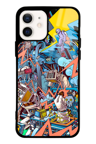 Spoyi iPhone 12 Retro Machine Tasarımlı Glossy Telefon Kılıfı