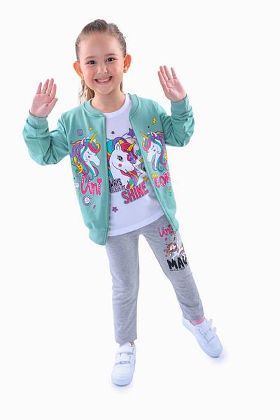 öykümgaleria Girl's Seasonal Unicorn 3-Piece Tights Long Sleeve Bottom Top Set