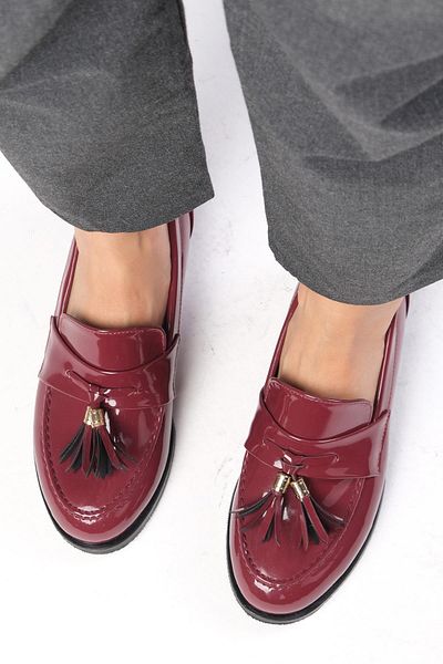 Mio Gusto Claret Red Patent Leather Meline Oxford - Women's Casual Shoes