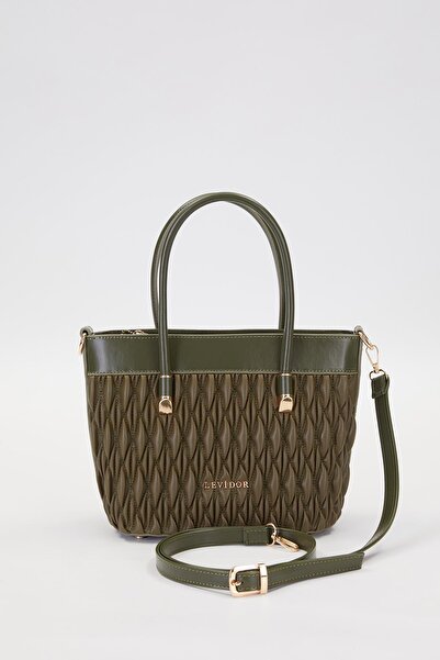 Levidor Khaki Embossed Diamond Pattern Handbag
