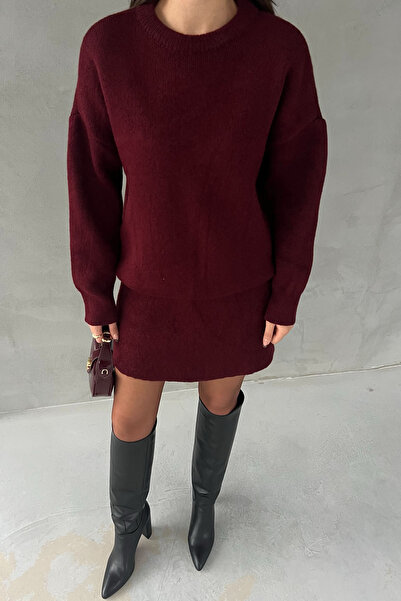 Seda Yalçın Atelier Burgundy Crew Neck Mini Skirt Sweater Set