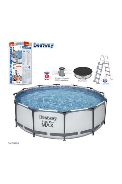 BESTWAY Steel Pro Frame Pool Set(Pool Filter Pump Ladder Ground Cloth Cover) 366X122Cm -26-56420