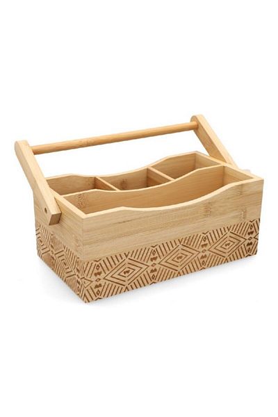 Bien Servi Natural Bamboo Patterned Countertop Utensil Box with Handle