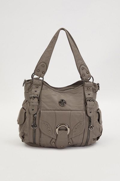 Levidor Gray Eyelet Detailed Shoulder Bag
