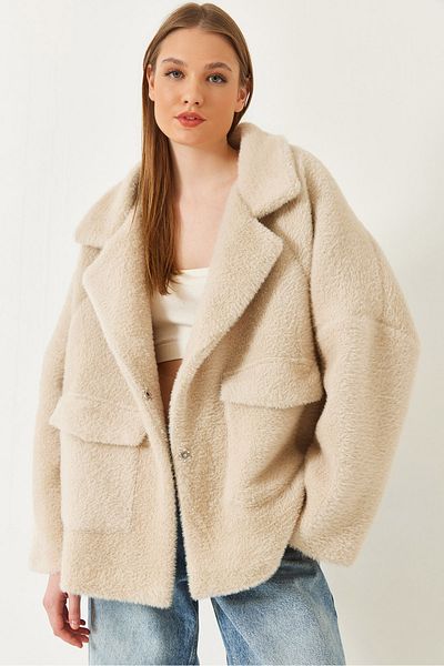 Bianco Lucci Women's Double Pocket Oversize Plush Coat 1611 60261097