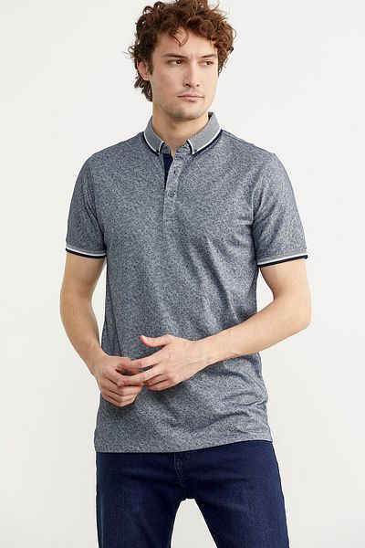 Sementa Μπλουζάκι Polo Neck Slim Fit με σχέδιο - Navy Blue
