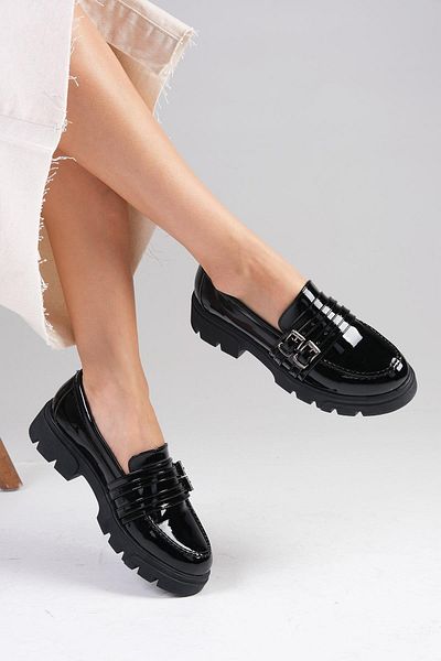 Mio Gusto Gaby Black Color Thick Soled Women's Loafer Shoes