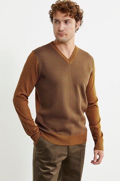 Sementa Πλεκτό Πουλόβερ Jacquard Mustard - Regular Fit Wool