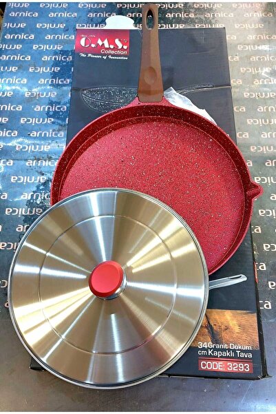 OMS 3293 Çevirme Kapaklı Bazlama Gözleme Balık Tavası Döküm 34 Cm Kırmızı