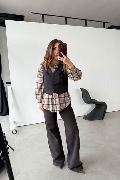 Özge Özgenç Suede Vest with Four Buttons