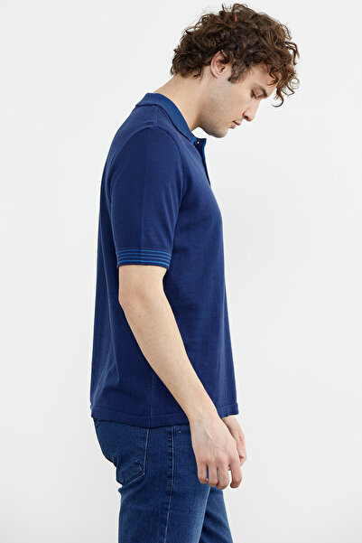 Sementa Πλεκτό μπλουζάκι Polo Neck κοντομάνικο - Navy Blue