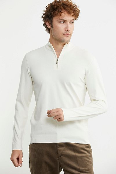 Sementa Πλεκτό πουλόβερ με φερμουάρ Stand Collar - Bone Color