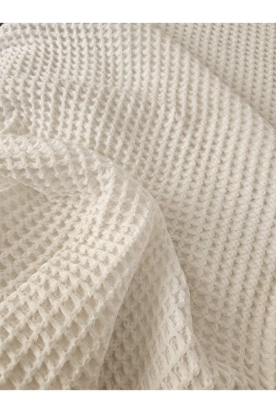 Mia Model Home & Baby Waffle 100% bumbac Cuvertură de pat de culoare albă cu franjuri pe 4 părți / știucă