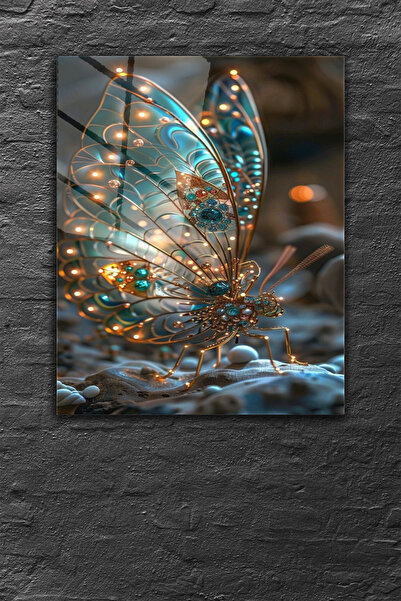 z zizuph Taşlı Kelebek Desen, 4 mm Temperli Kırılmaz Cam Tablo