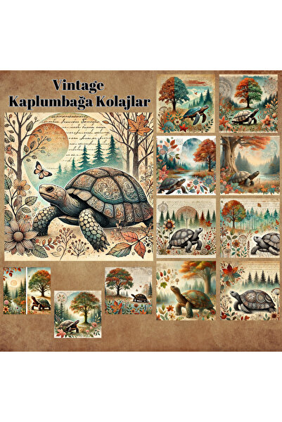 Pink Swan Craft 12 komada vintage kolaža sa kornjačama - set naljepnica za pl...