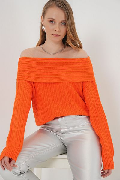 Bigdart 15908 Damski sweter oversize z odkrytymi ramionami - pomarańczowy