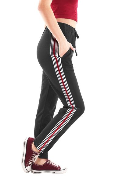 ASN concept Women's Anthracite Knitted Fabric Sweatpants with Side Stripes Large Size