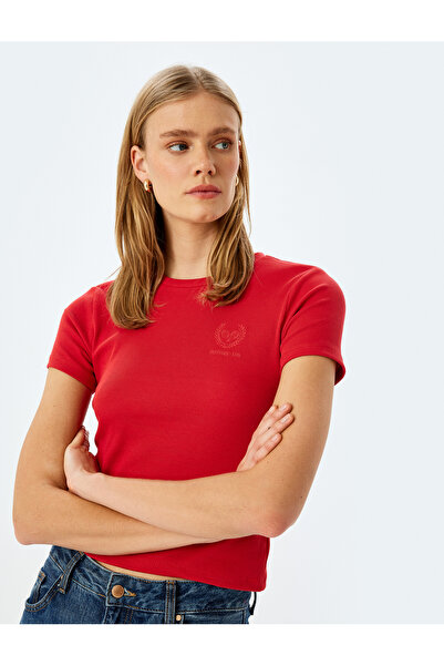 Koton تي شيرت نسائي أحمر مضلع