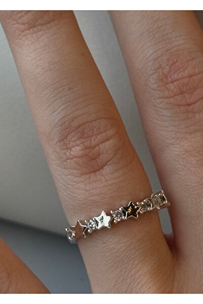 KİLİGİSTANBUL Gümüş Renk, Ayarlanabilir Mini Yıldızlar Yüzük