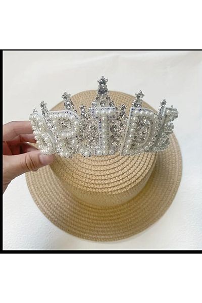 Store Bride's Crown with Pearl and Stone Embellishment Bride's Lettering