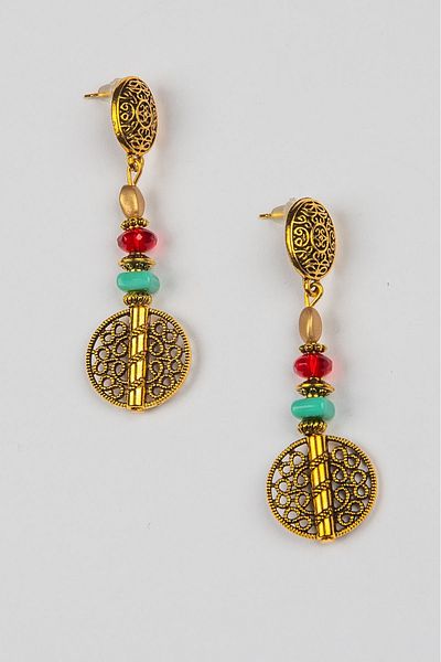Lila Rosa Ethnic Authentic Design Brass Earrings