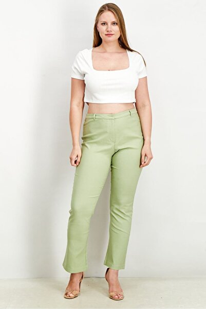 collusion Women Regular Fit Flare Leg Regular Length Plain Pants, Mint Green