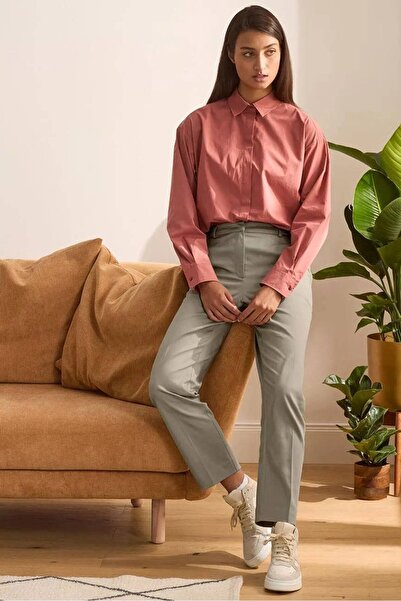 Tchibo Women Straight Plain Trousers, Olive